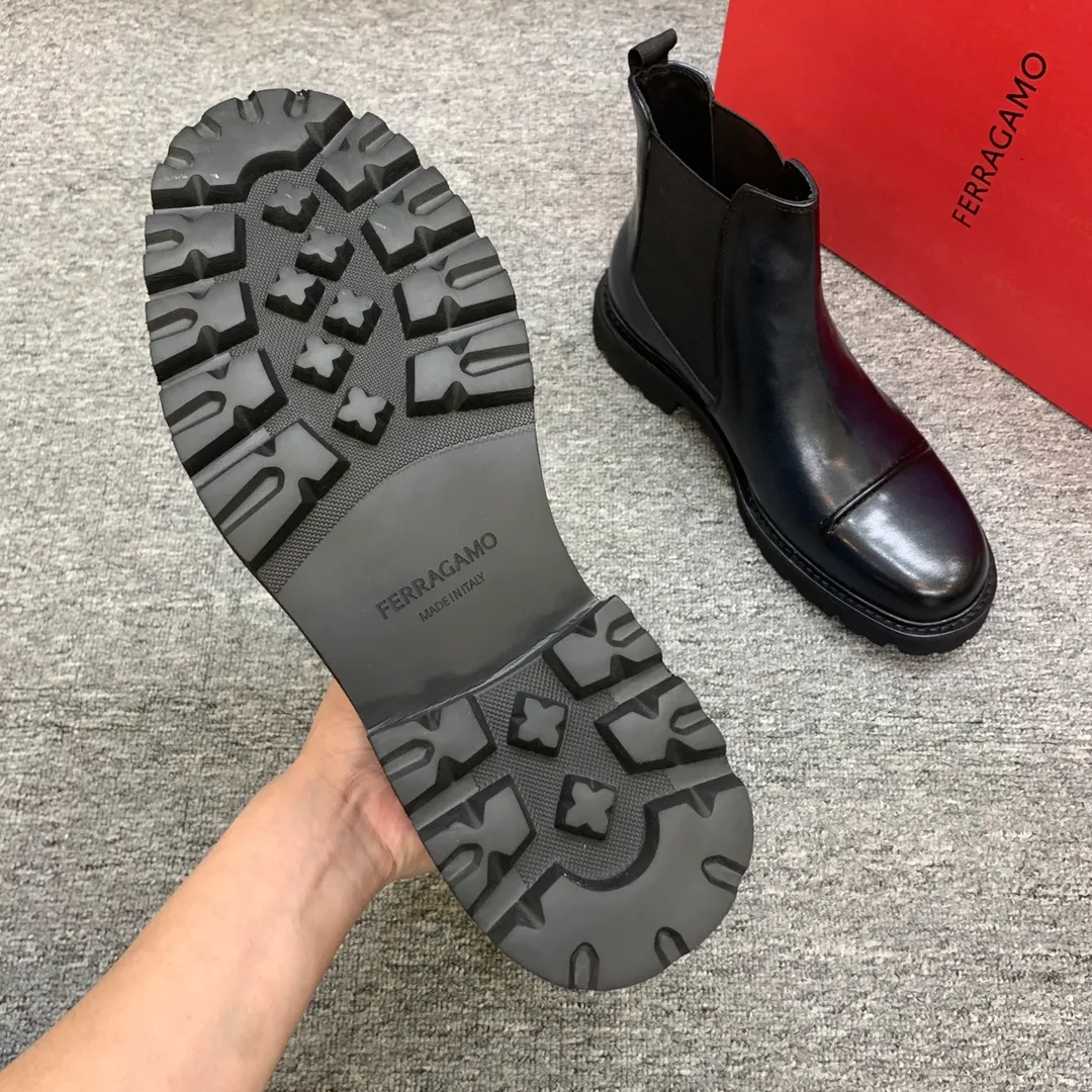 Men's shoes 💰960 🎁🎁🎁😈[Ferragamo] Men's high-top boots, the latest hot style, 1:1 original purchase quality, top quality, imported cowhide for the uppers, imported cowhide for the lining and feet, with original lightweight foam outsole, matching code 39-44, (38, 45 custom-made, non-refundable)